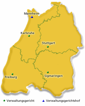 Übersichtskarte der Verwaltungsgerichtsbezirke